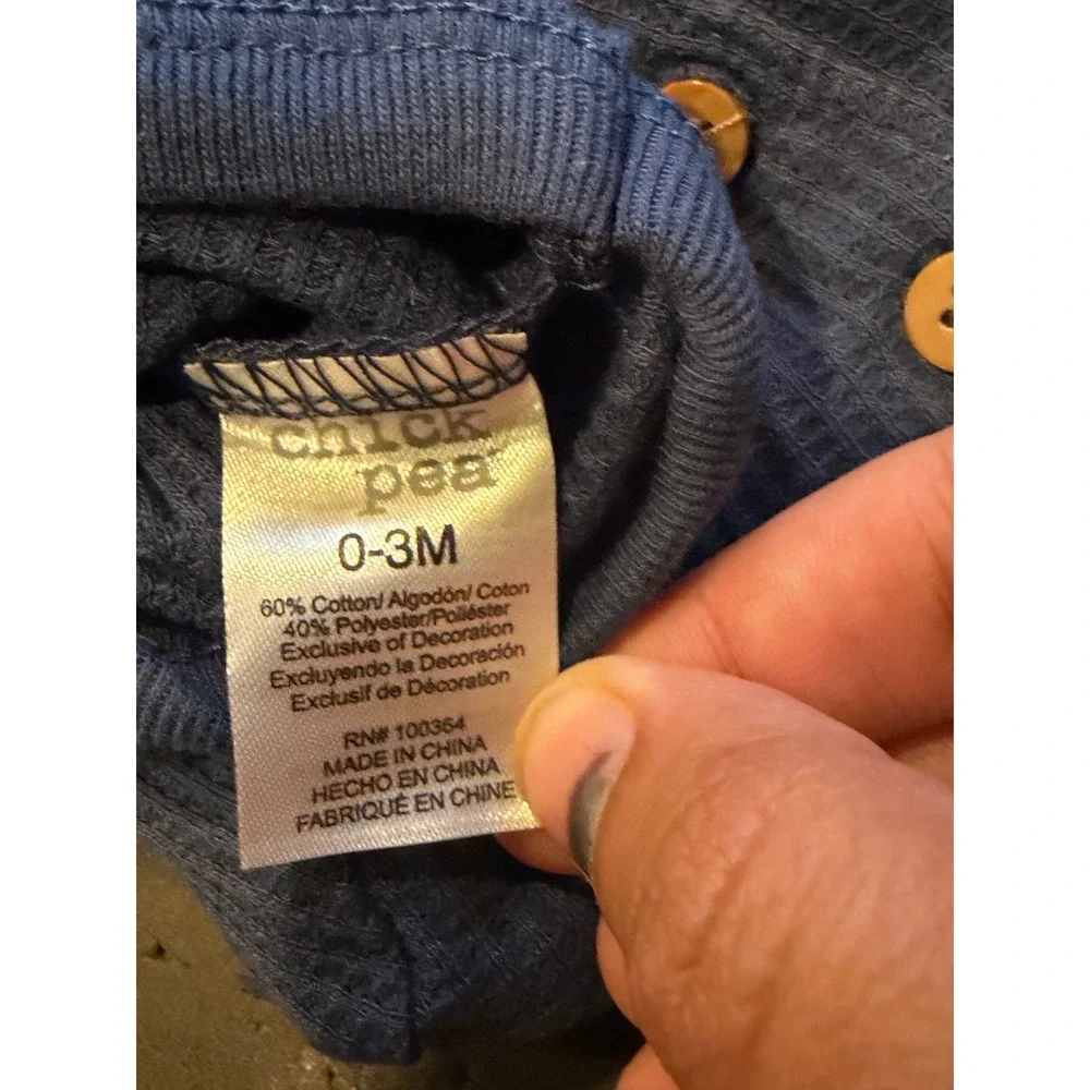 Chick Pea Baby Boys Blue Waffle Knit Henley Bodysuit Long Sleeve 0-3M NEW